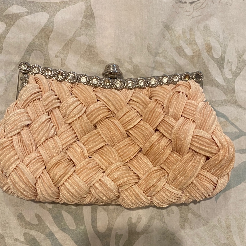 Elegant light Peach/beige Clutch with Rhinestone Accents